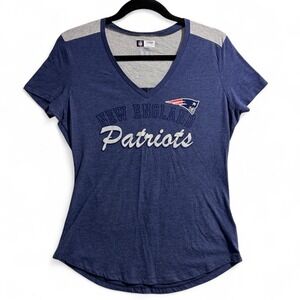 NFL Team Apparel New England Patriots Women Navy Blue V-Neck T-Shirt Size M